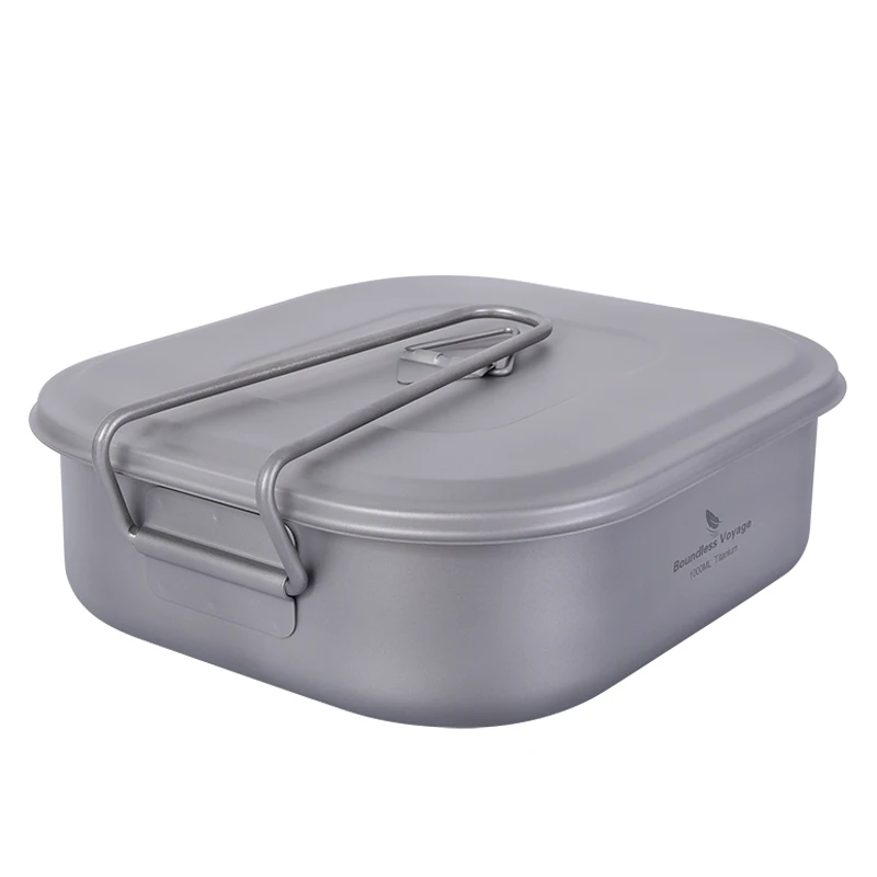 Boundless Voyage Titanium Dinner Box 1L Military Mess Outdoor Travel Picnic Camping Tableware Bento Box Folding Handle