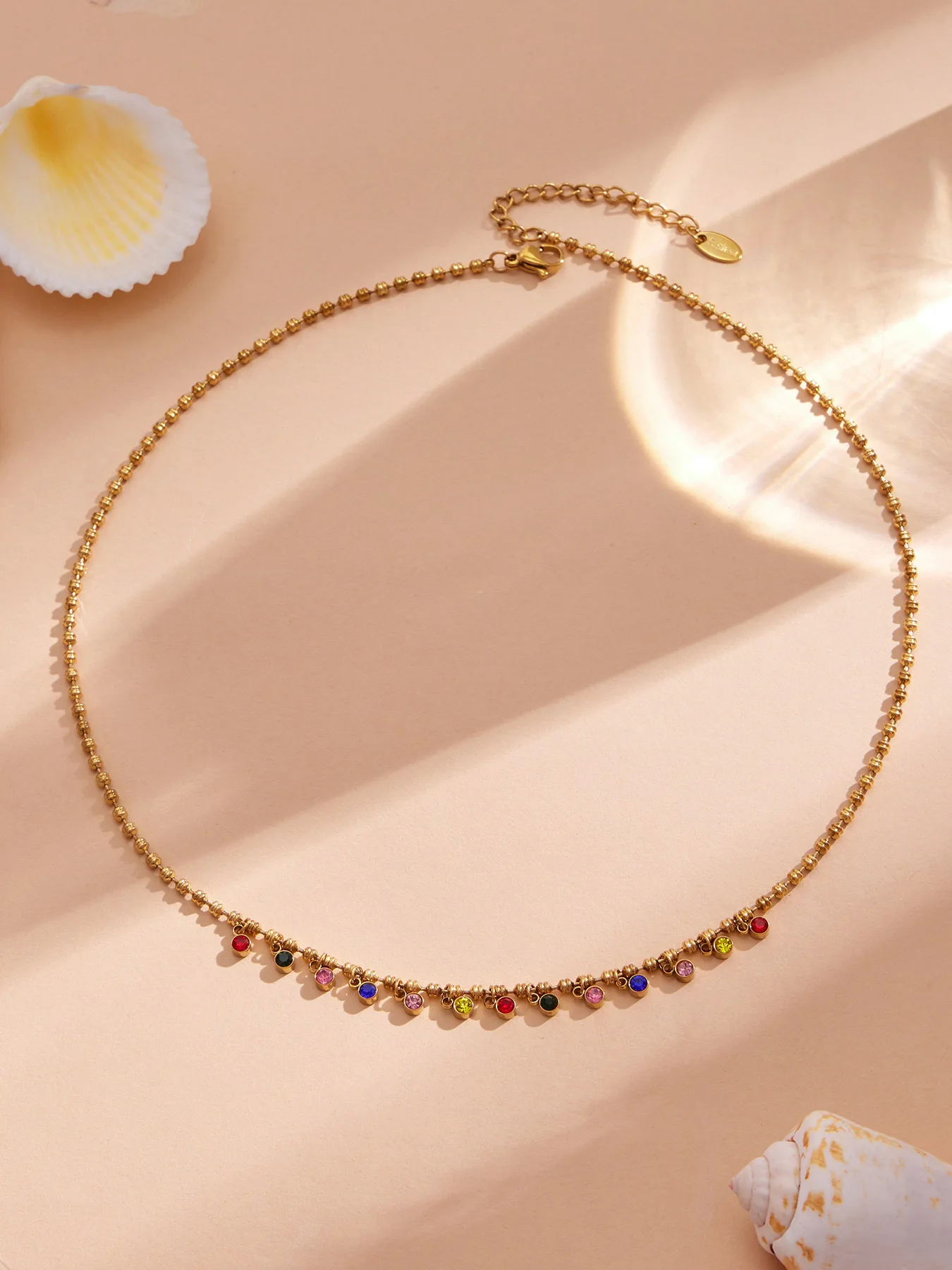 316L Edelstahl-Halskette mit Bunten Zirkonia-Perlen, Wasserfest, Schick, Makronen-Design, Geometrisch, Personalisierbar, Vielseitiger Damenschmuck – Detail 10