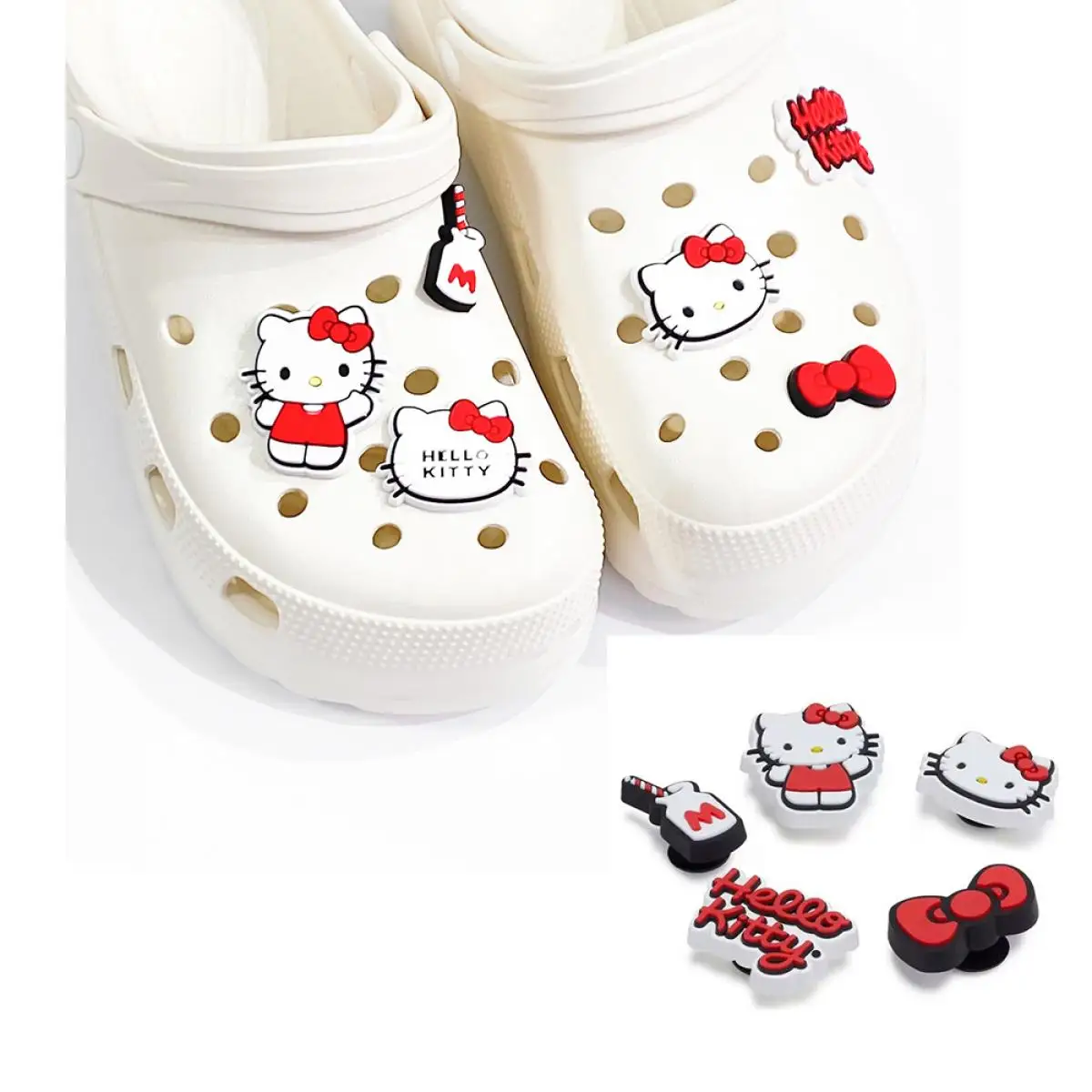 

6Pcs Miniso 3D Diy Hellokitty Series Charming Shoe Accessories for Girls Cute Cartoon Diy Detachable Decoration Shoe Buckles