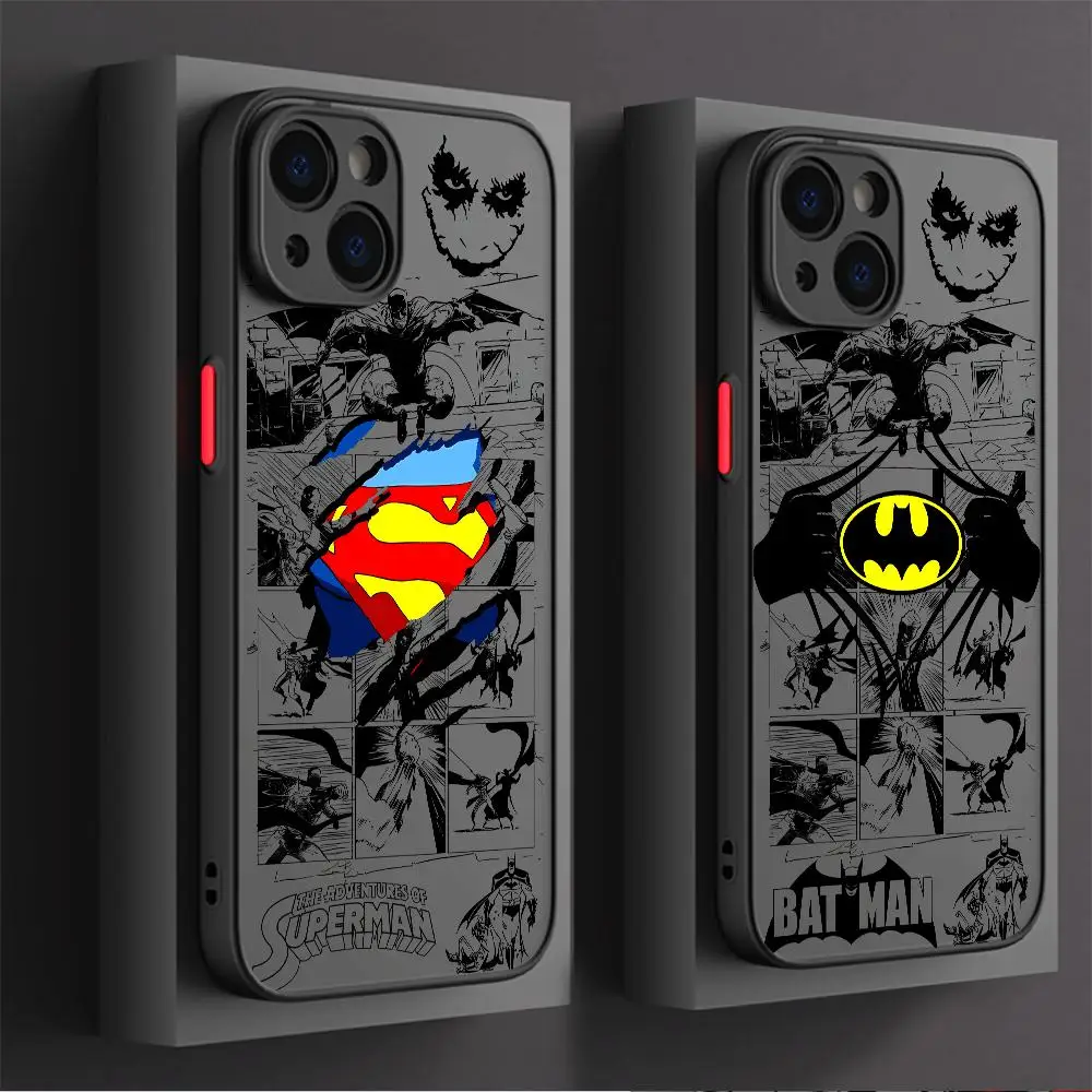 B-Batman S-Superman logo Phone Case for Apple iPhone 15 Pro Max 13 14 Plus 12 Mini 11 Pro XR 8 SE 7 XS MAX Matte Cover