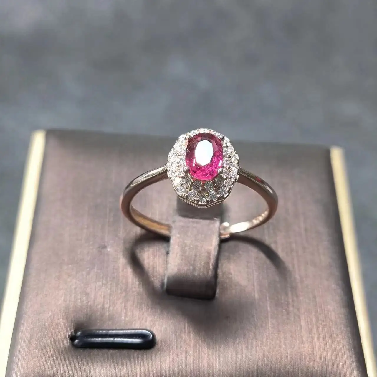 

1pcs/lot natural rubellite ring S925 Sterling Silver Rose Gold plated classic fashion Multi-Layered diamonds sophisticated gem