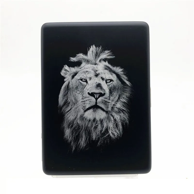 lion cigarette case Head Case, Antiqued Silver Chrome Metal Wallet Stash Box Antique Silver Lion: Hand Painted