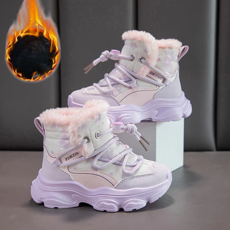 Children Shoes Winter Warm Cotton Boots for Kids Plush Lining Ankle Boots for Girls Casual Waterproof Outdoor Sneakers for Boys
