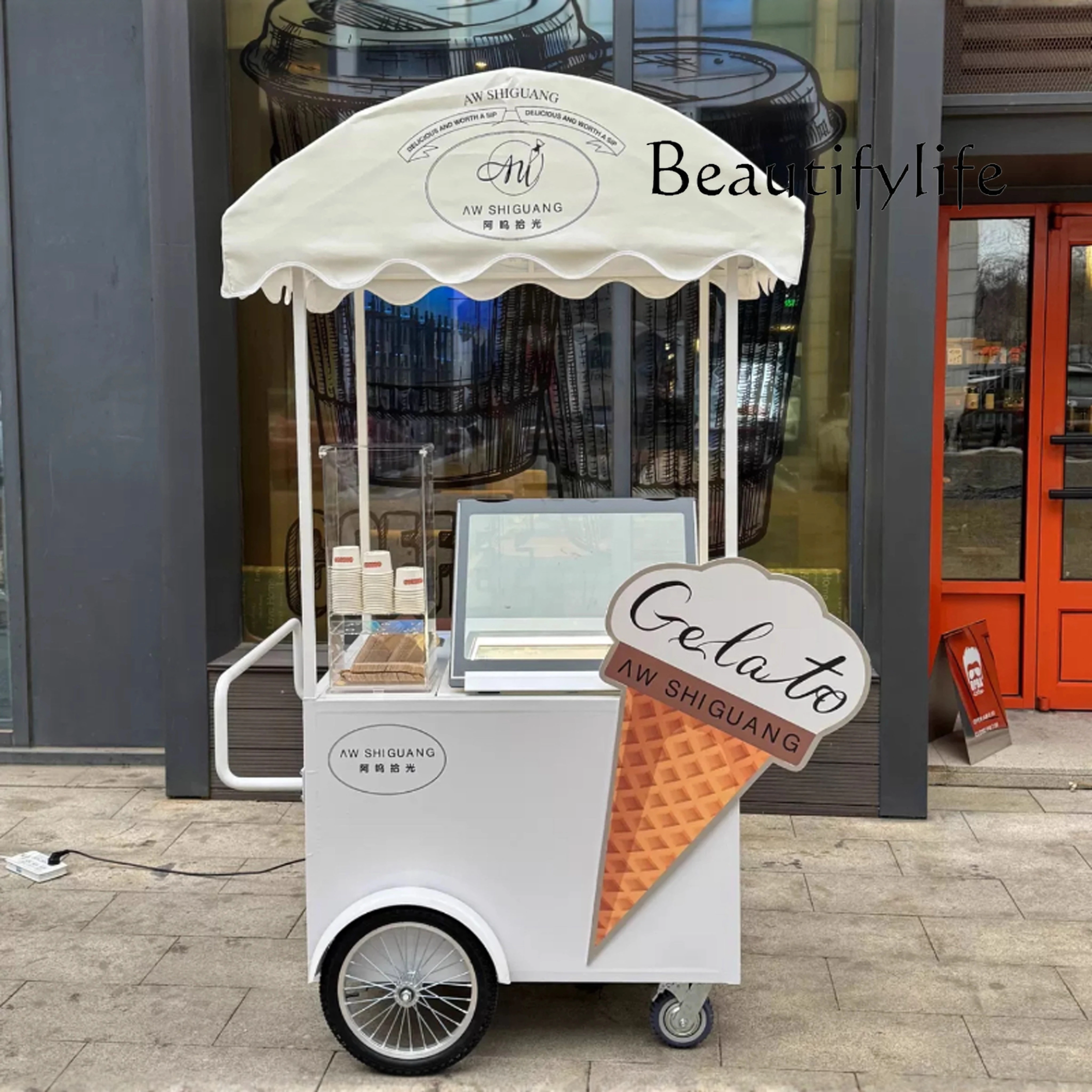 Store Customized Ice Cream Cart Movable Display Cabinet Commercial Multifunctional Stall Cart Cart Commercial
