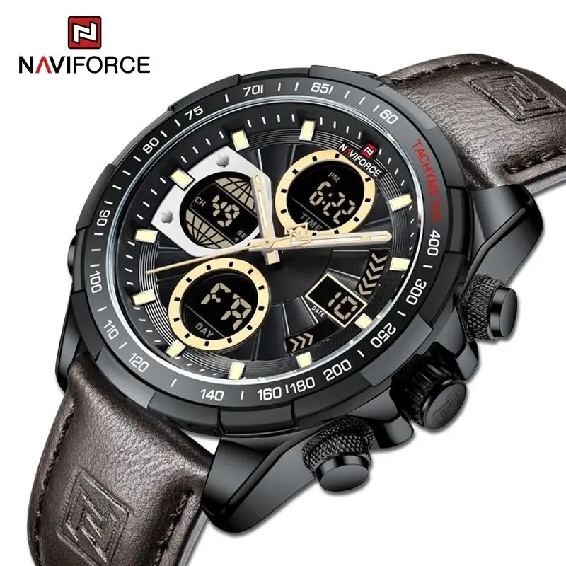 NAVIFORCE 9197 Quartz Watches Mens Luxury Sport Chronograph Waterproof Quartz Big Clock Digital Wristwatches Men Watch