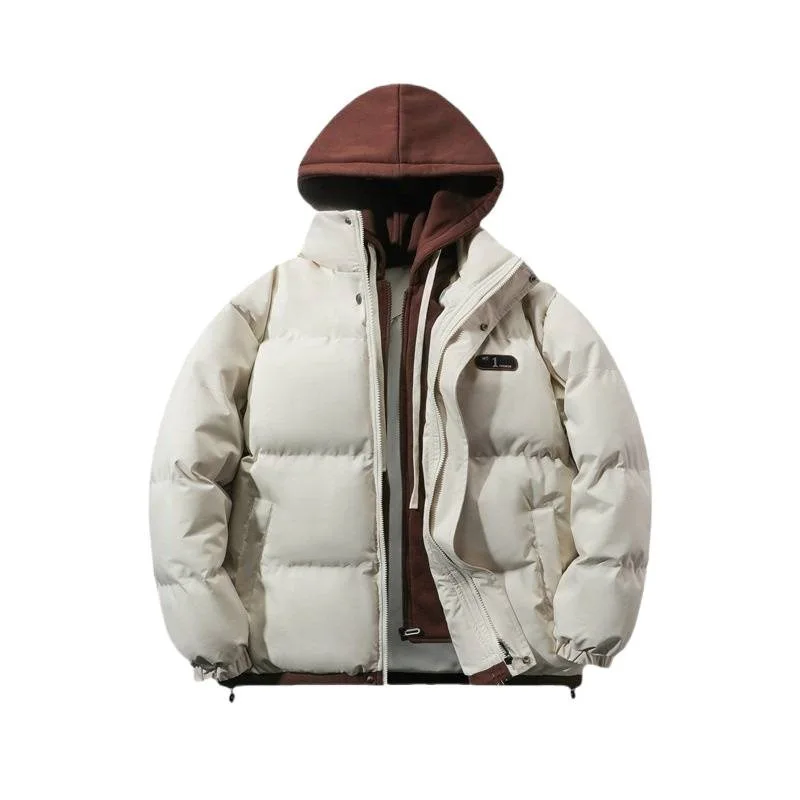Veste bouffante à capuche épaisse pour homme, vêtement d'extérieur décontracté, faux Parkas deux pièces, manteau chaud en Fiber de Polyester pour un usage quotidien, hiver
