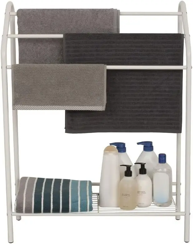 Compact 3-Tiered Bar Towel Rack with Shelf White Bathroom and Kitchen Organizer Space-Saving Design