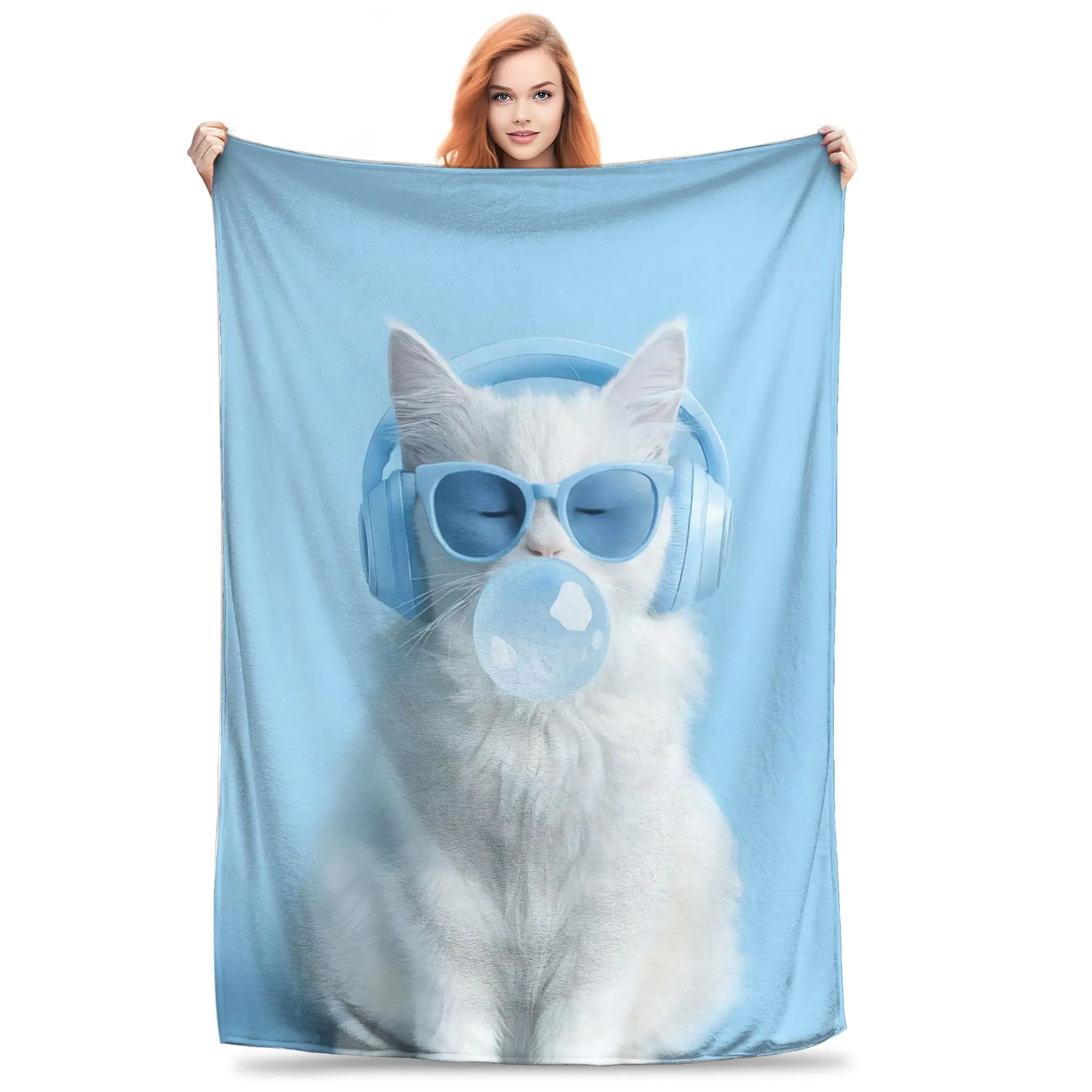 1PC Home British Shorthair Cat  Blanket Throw Super Cosy Plush Living Room Sofa Gift for Christmas Happy New Year