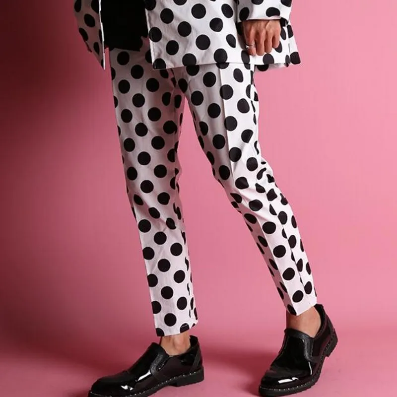 Hot New Mens Bianco E Nero Polka Dots Abiti Classici Vestito Allentato Discoteche Casual Giacche Uomini Abiti Maree Moda Nono pantaloni