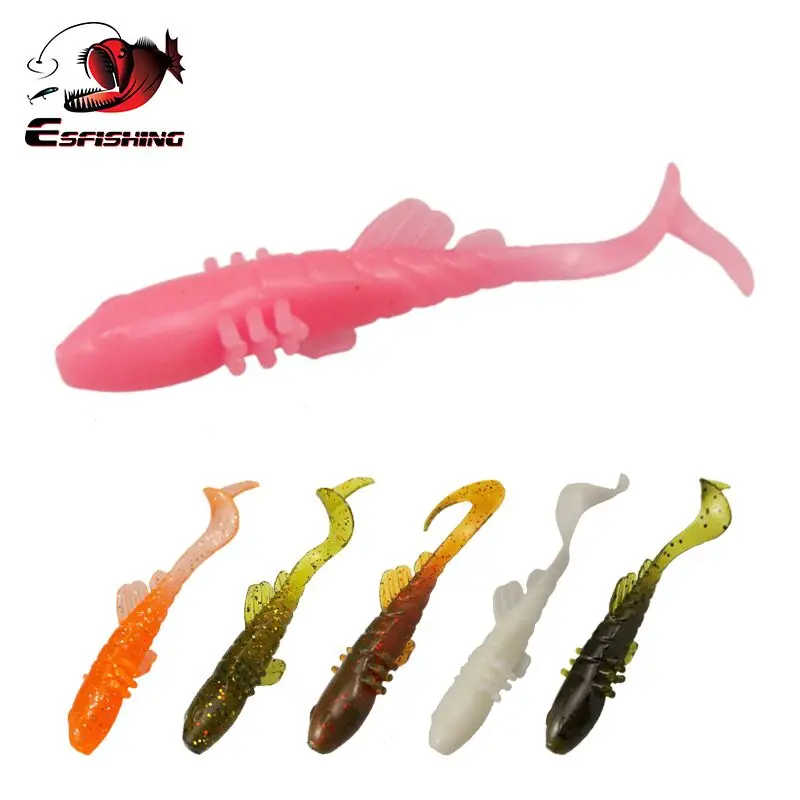 ESFISHING Fishing Lures Slim Single Tail 70mm 2.5g 10pcs Soft Lure Leurre Souple Silicone Bait Carp Fishing PVA Grub