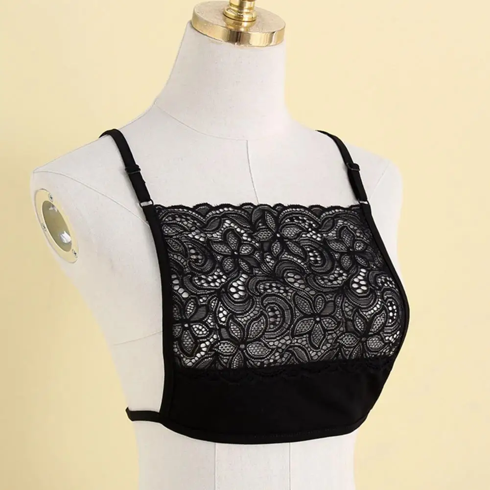 Soft Lace Bandeau Tops Soft Lace Jacquard Cleavage Cover Camisole Bras for Women Breathable Modesty Panel Vest with Solid Color