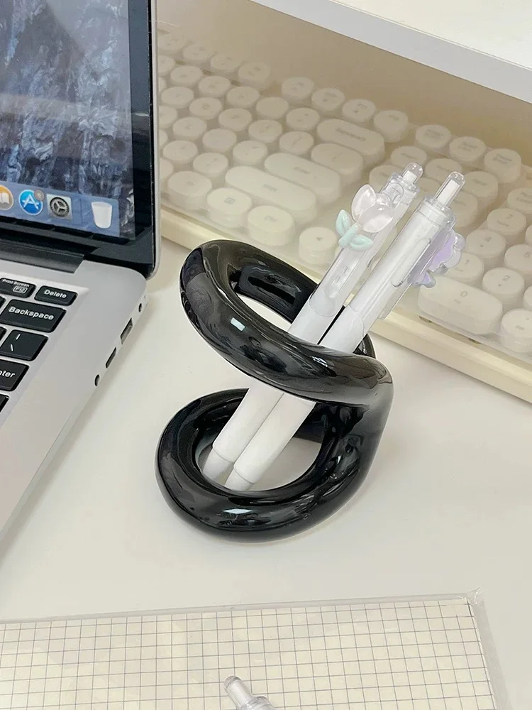 الجدة البساطة عقدة سلسلة حامل قلم سيراميك تخزين حامل سطح المكتب الديكور تخزين خرطوشة التعلم هدية #2