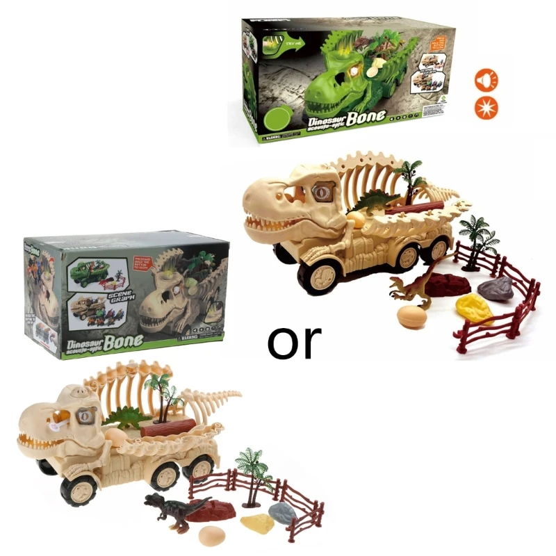 Electric Dinosaur Transport Truck Toy Kids Pull Back Vehicles with Light&Music D5QA