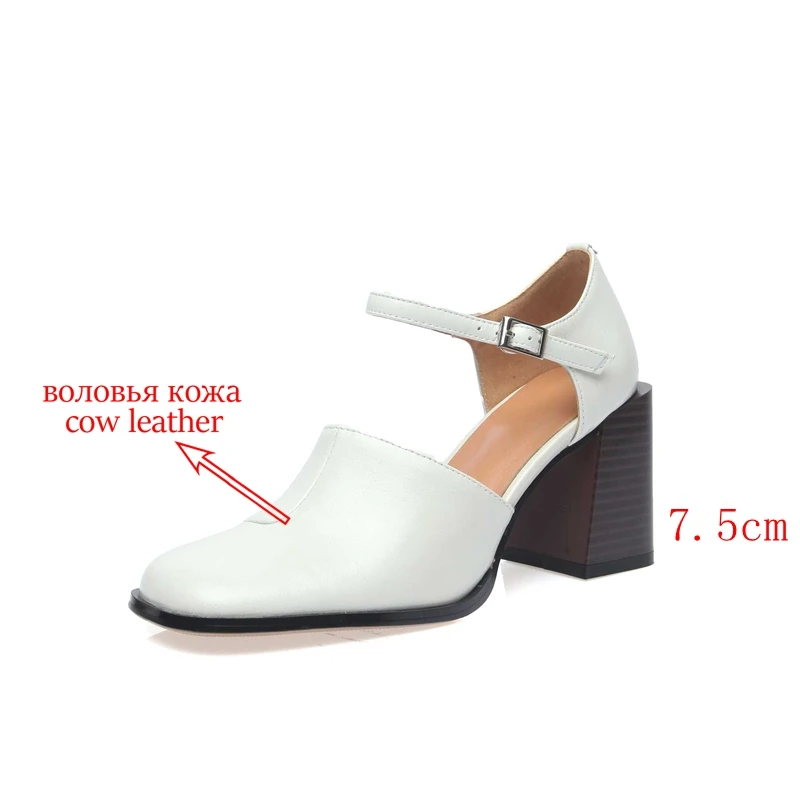 Krazing Pot Natural Leather Round Toe Chunky High Heels Retro Fashion Young Lady Summer Shoes Dating Buckle Strap Women Pumps