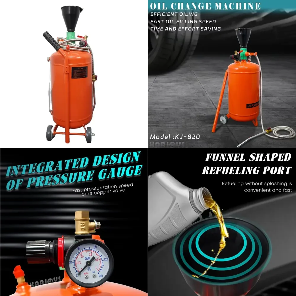 

Karjoys KJ-820 Oil Changing Sucking Machine for Cars Waste Oil Drain Tank Pneumatic Oil Extractor 20L Black Funnel