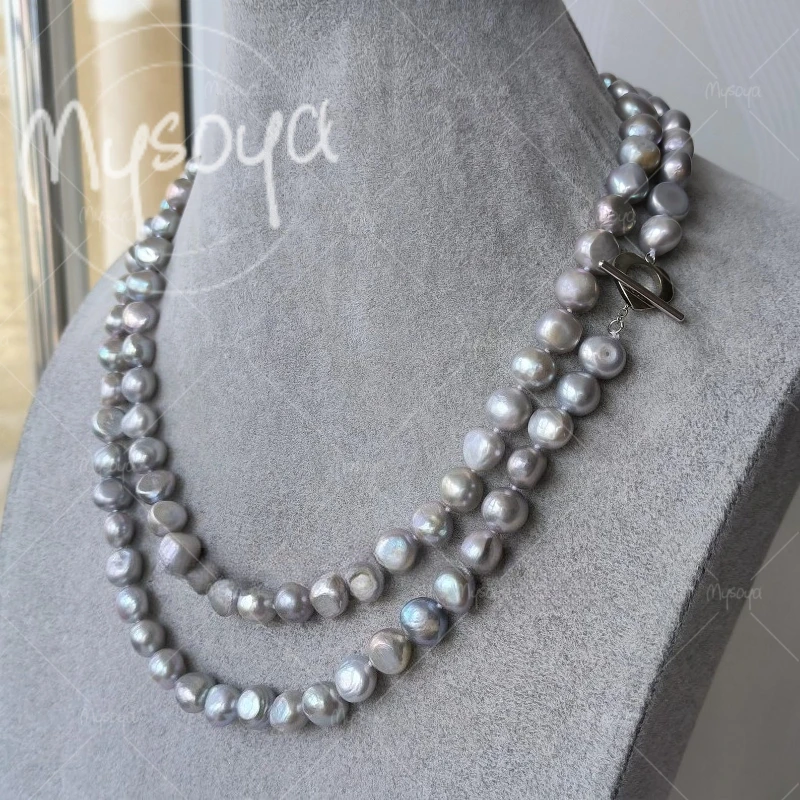 MYSOYA 8-9mm Grey Baroque Freshwater Pearl Long Necklace, Suitable for Birthday/ Wedding/ Mother's Day/ Father's Day Gift A0750