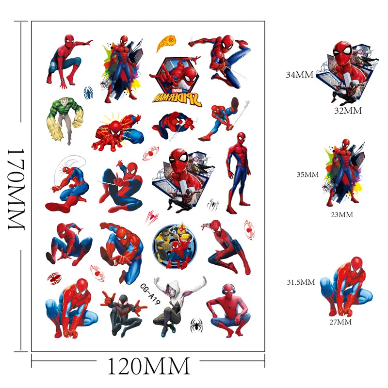 New Marvel Spiderman Temporary Tattoo Stickers Anime Spider-Man Cartoon Tattoo Sticker Kids Birthday Party Gifts Body Art