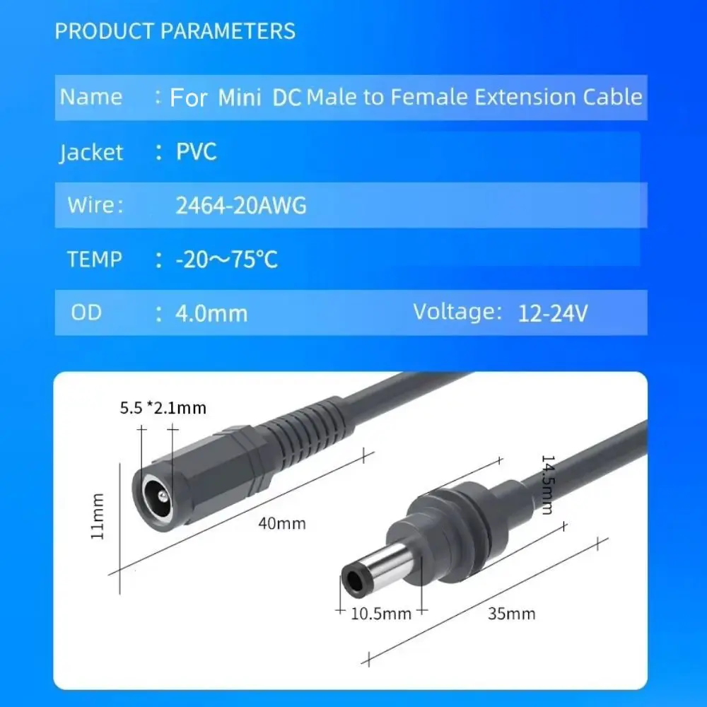 DC Male To Female Extension Adapter Cable DC5521 0.5-20M DC Power Extension Cabel PVC 20AWG Power Cable Cord for Starlink Mini