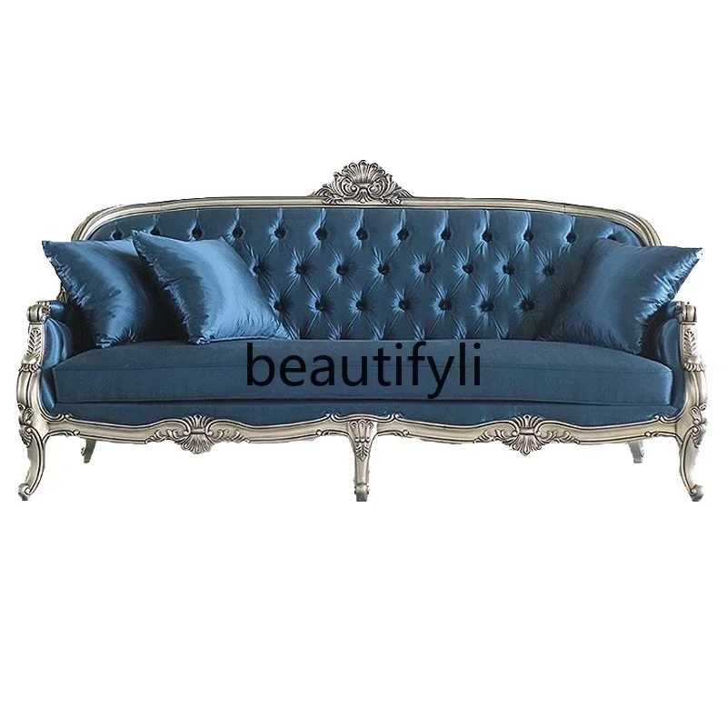 M178 American neoclassical solid wood carving flower double triple sofa French champagne gold villa, combination furniture