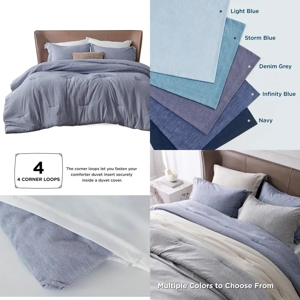 

Темно-синий комплект одеял королевского размера: мягкое всесезонное постельное белье из трех предметов с 2 подушками Шамс