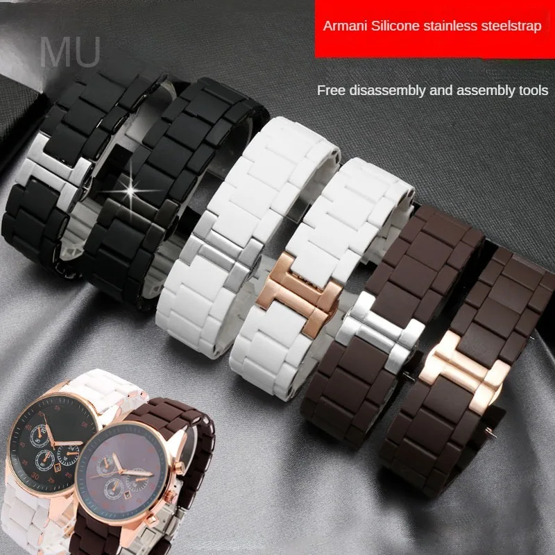 For Armani AR5890 AR5905 AR5919 AR5920 for Men and Women 20mm 23mm High Quality Silicone Stainless Steel Watch Strap