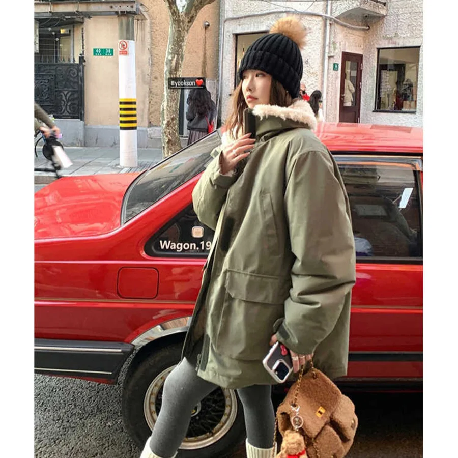 

2025 г., женская теплая осенне-зимняя толстая рабочая одежда, стильное пальто из овечьей шерсти, свободное и универсальное однотонное пальто