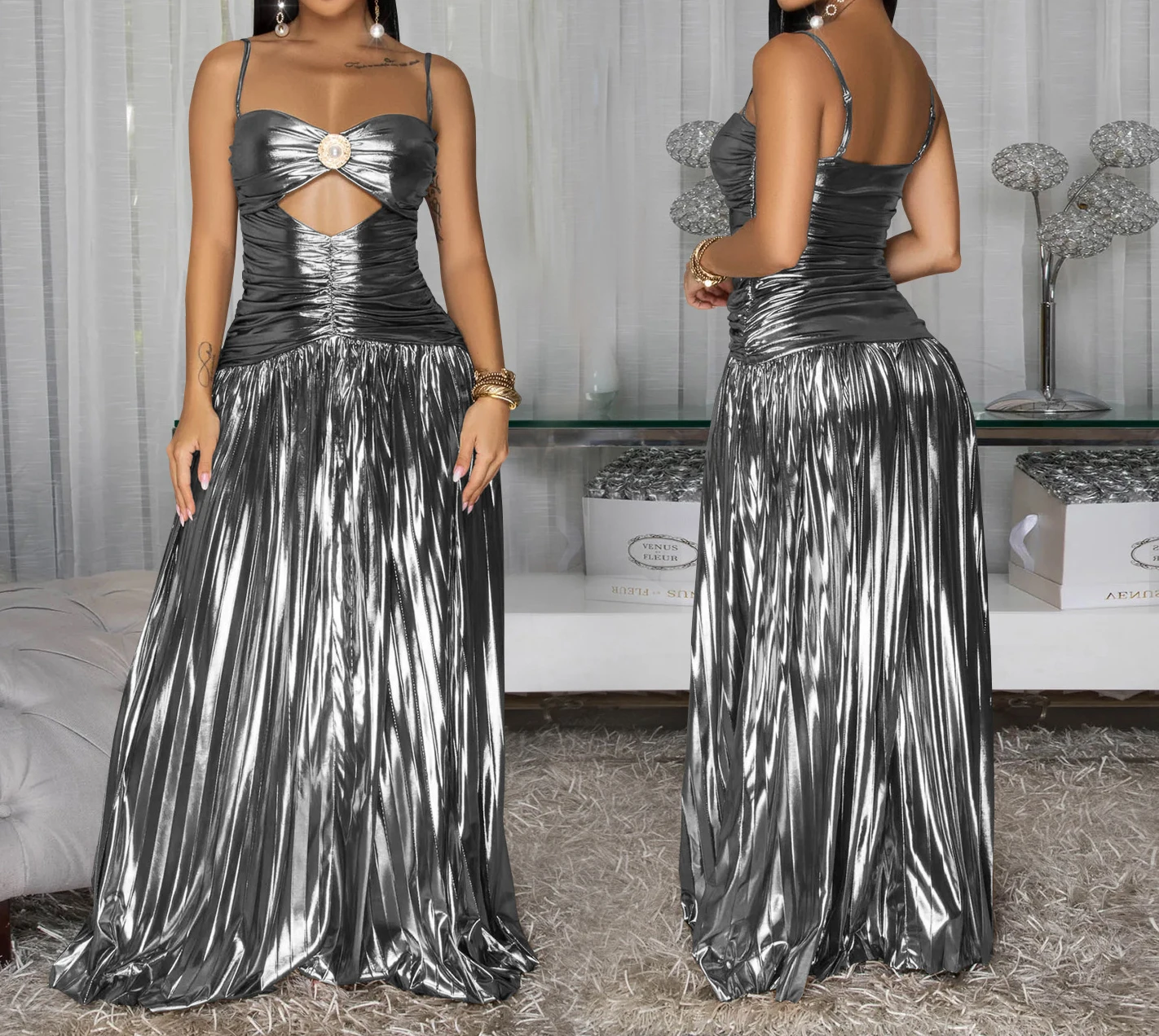 Sukienka damska elegancka na lato 2025, na imprezę, z błyszczącymi ramiączkami spaghetti, długa sukienka klubowa, seksowna sukienka koktajlowa z cekinami, na studniówkę, wieczorowa, model HXY241