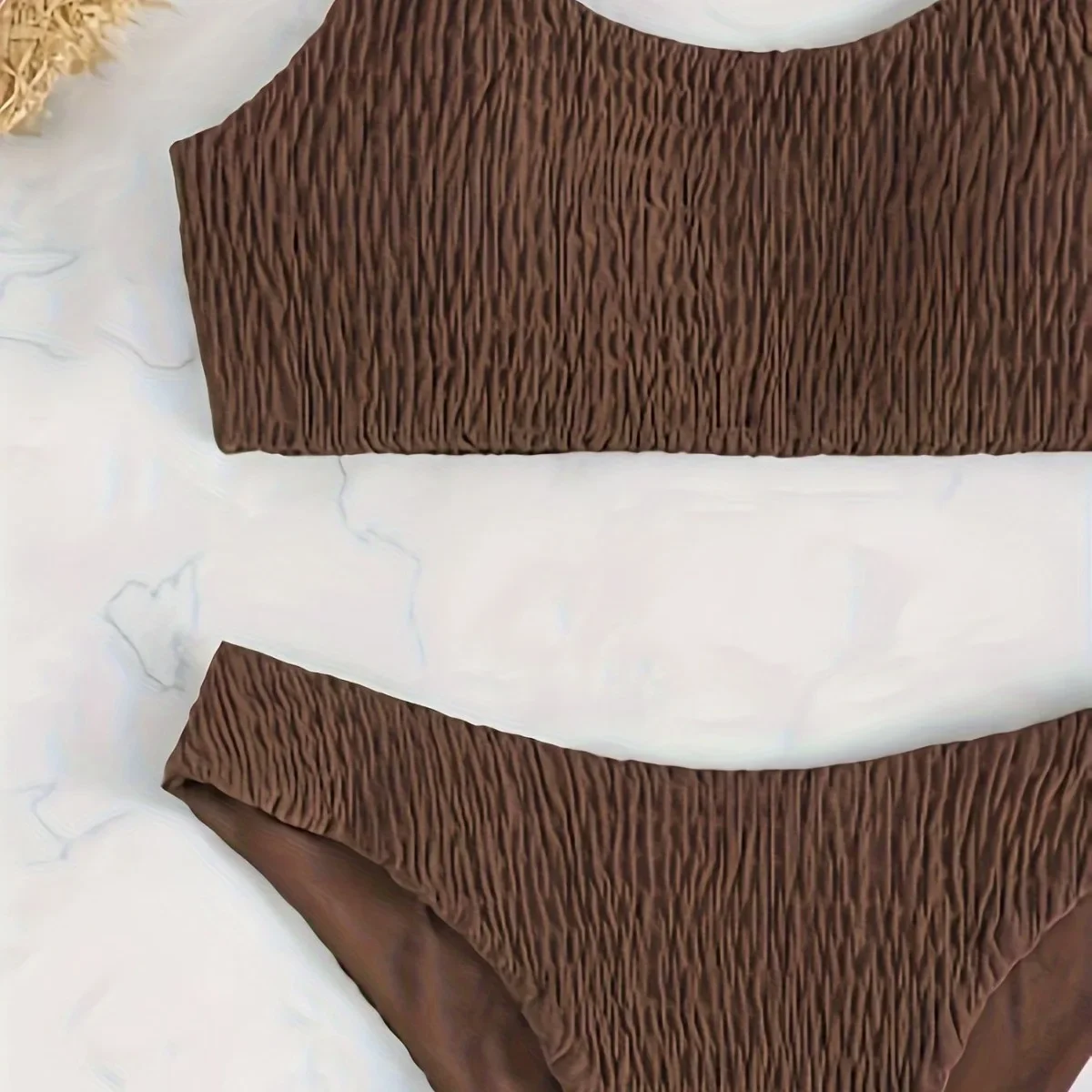 Sexy Brown Bandeau Swimwear Thong Bikini 2025 Women Wrinkled Swimsuits Swimming Bathing Suit Brazilian Bikinis Set Mujer Biquini