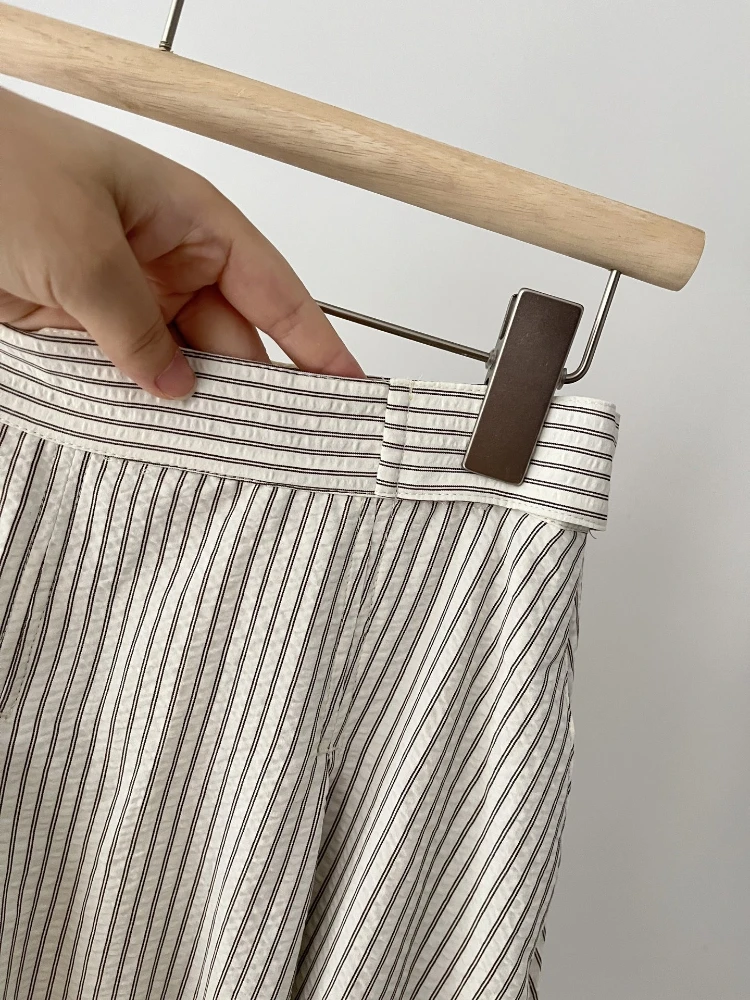 Jupe mi-longue trapèze rayée Vintage pour femmes, avec poche, taille haute, détail de boutons, jupe d'été pour le travail et l'usage quotidien