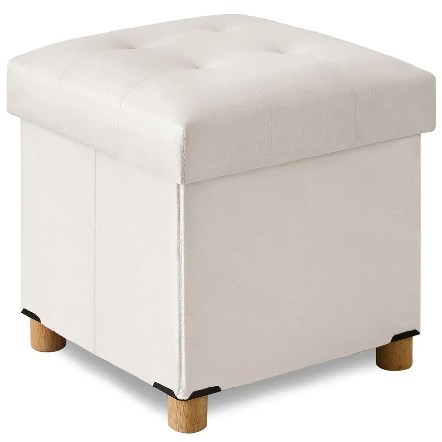 

15-дюймовый небольшой пуф-хранилище, квадратный пуф-подставка для ног с деревянными ножками, велюровые пуфы для гостиной, спальни