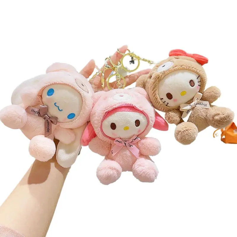 

Sanrio Plush Doll Keychain Hello Kitty Melody Cinnamoroll Pochacco Cute Key Ring Cartoon Plushies Bag Pendant Gift Kids Toys