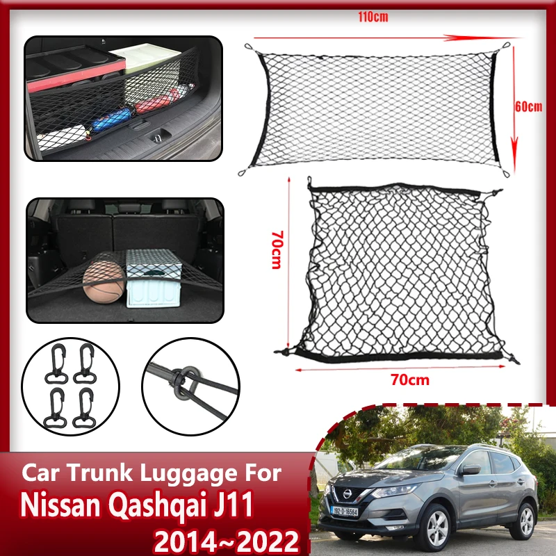 Car Trunk Net For Nissan Qashqai J11 Rogue Sport 2014~2022 Boot Trunk Network Hooks Mesh Net Cargo Organizer Storage Accessories