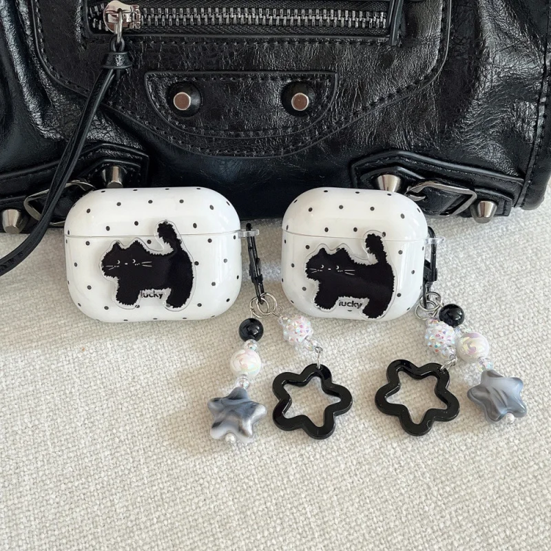 

Polka Dot Three-dimensional Black Cat Apple Earphone Cover Suitable for Appleairpods3/4Personalized PendantPRO2/PRO3