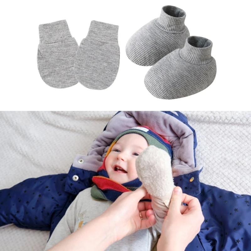 M76C Bông mềm Unisex Trẻ sơ sinh Găng tay với tất đặc trưng cho đầu 0-6 tháng