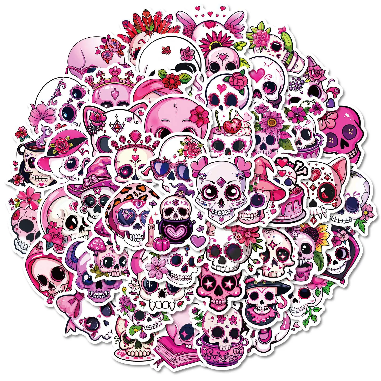 10/30/50PCS Teschio Rosa Del Fumetto Adesivo Ragazza Halloween Decalcomanie Graffiti Impermeabile FAI DA TE Scrapbook Bagagli Del Computer Portatile Del Telefono Auto bici giocattolo