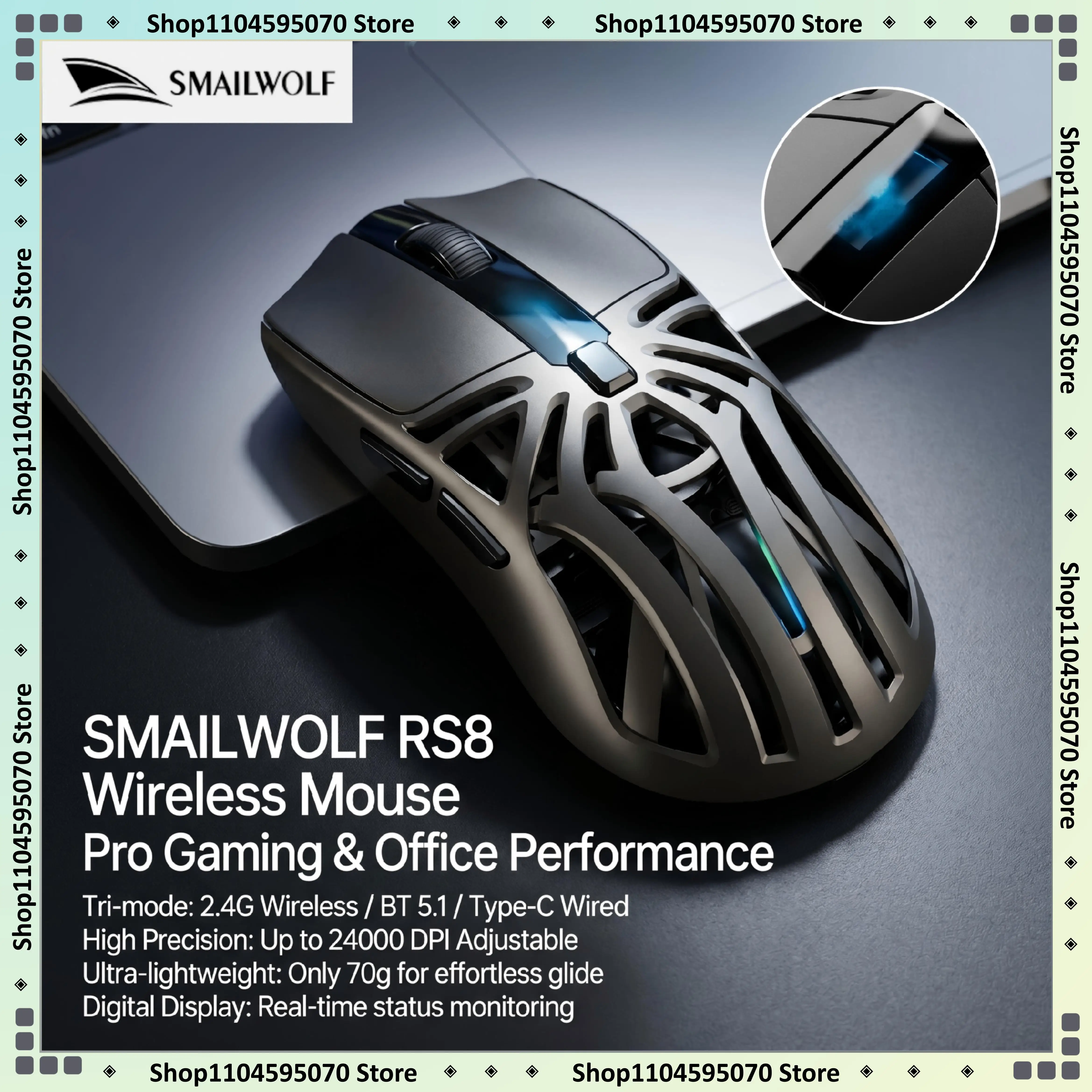 

Беспроводная игровая мышь SMAILWOLF RS8 с 3 режимами подключения (BT5.1, 2.4G, проводная), 24000 DPI, 6 кнопок, 70 г, 1000 Гц, RGB-подсветка, для ПК-геймеров