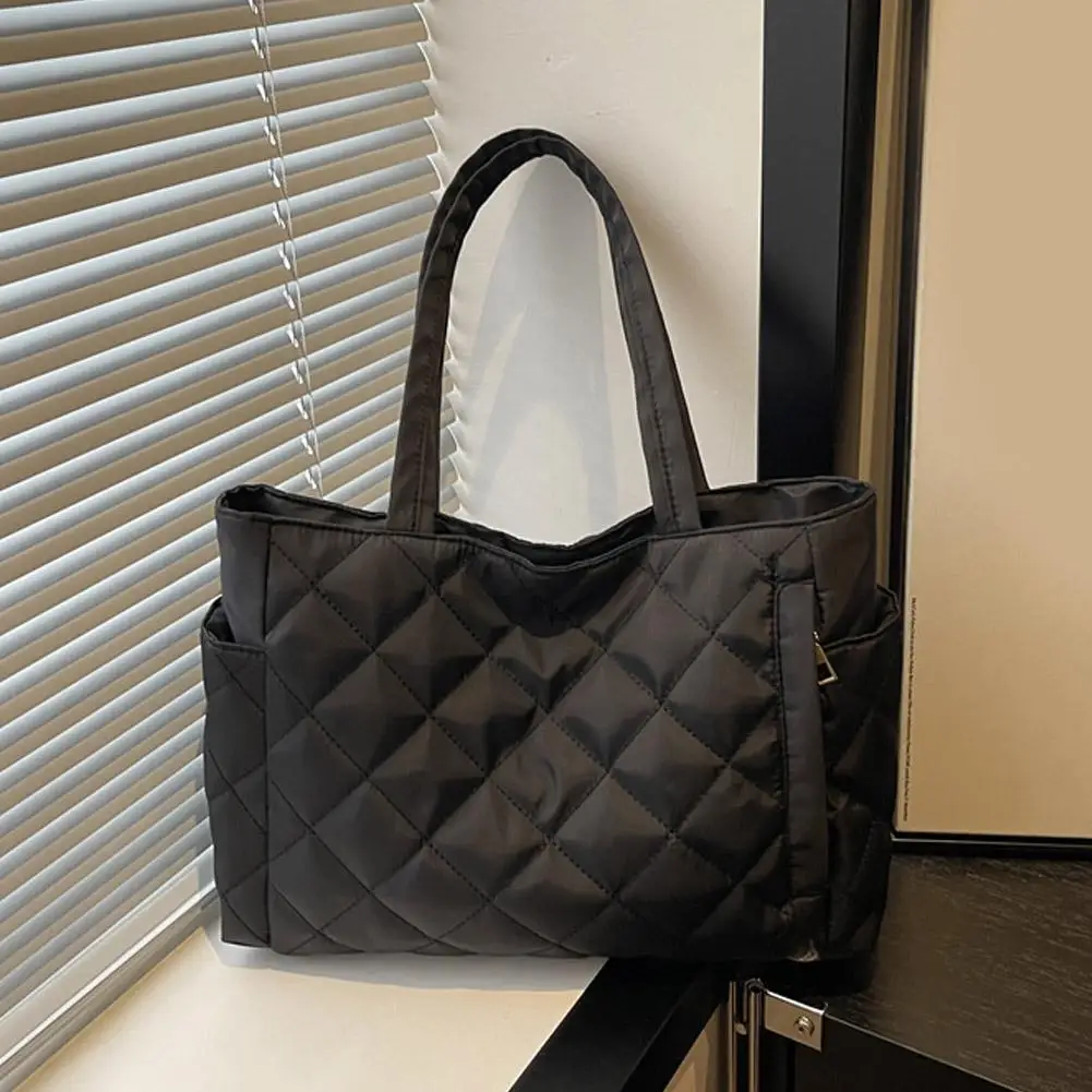 Mehrtaschen-Damen-Umhängetasche im Postboten-Stil, mit Rautenmuster, aus Baumwolle, als Kleider- und Schultertasche, große Kapazität, lässige Nylon-Schultertasche. – Detail 6