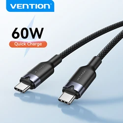 Vention 60W USB Type C to Type C Cable PD Fast Charging 3A Cable for Macbook iPhone 17 16 15 USB C Data Charge Cord Quick Charge