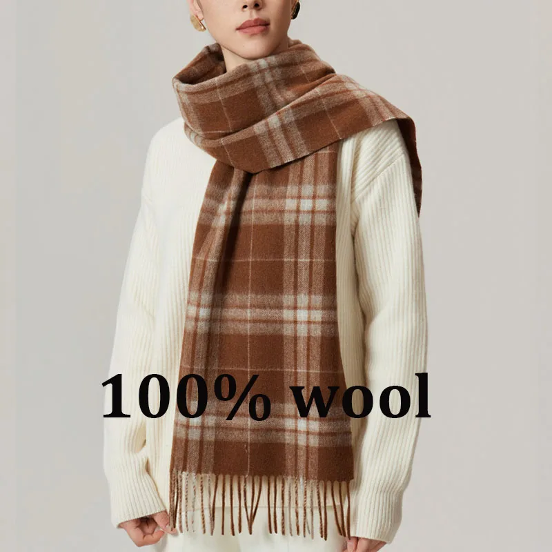 وشاح صوف 100% للنساء أوشحة طويلة منقوشة على الموضة مقاس 180 × 30 سم