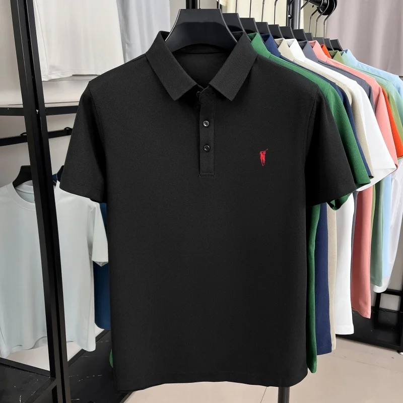 Pony de marque de luxe broderie à manches courtes polo shirt été respirant couleur solide hommes déc