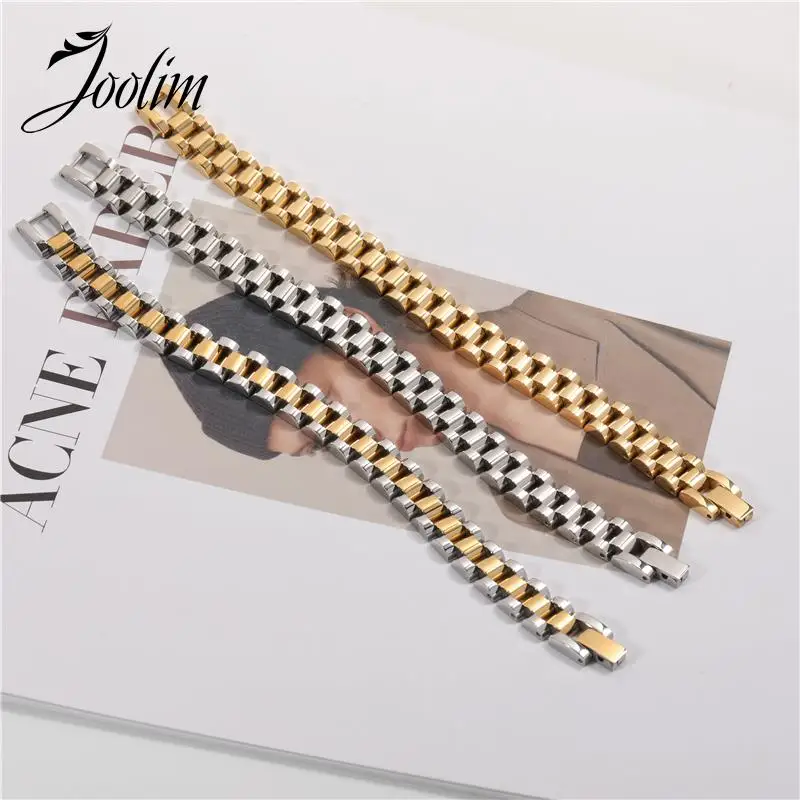 Joolim Jewelry Wholesale Waterproof&No Fade Fashion Chunky Watchband Adjustable Stainless Steel Bracelet High End PVD for Women