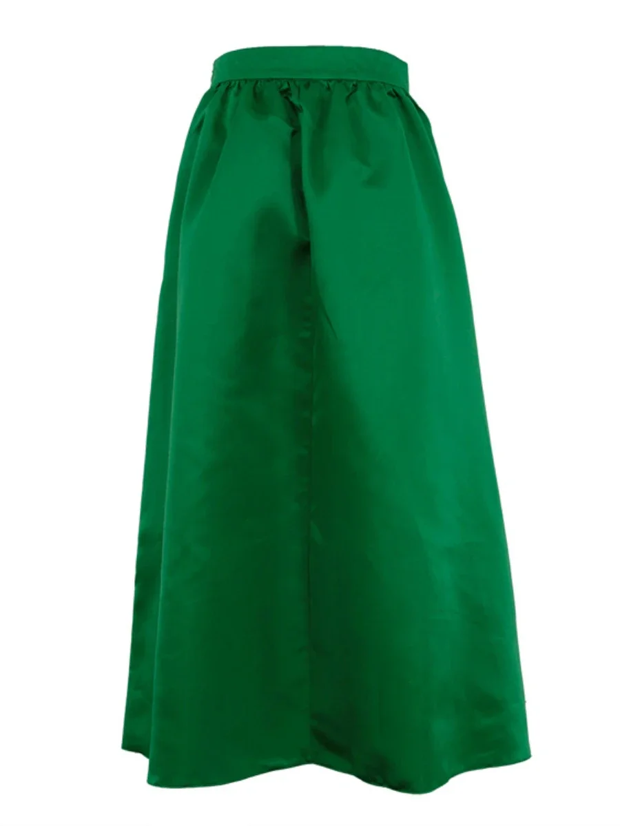 Bornladies Summer Women Green Skirt Fashion Simple Versatile Long Skirt Hanging High Waist Large Swing Umbrella A-line Skirt