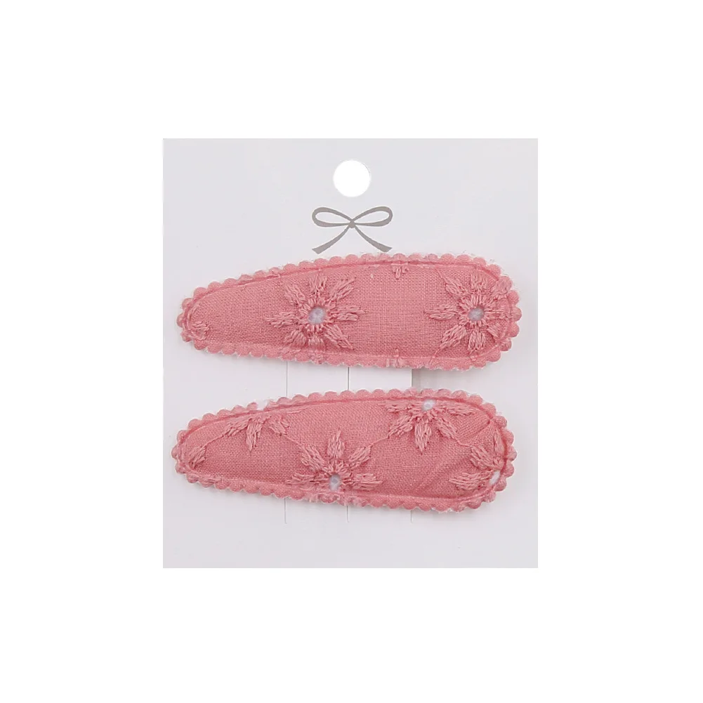 2pc Blumendruck 2 Zoll Basic Snap Baby Haar Tropfen Clips Spitze Stickerei Haar Klemme Pins Haarnadeln Baumwolle Plaid BB Haarspangen Mädchen – Detail 38