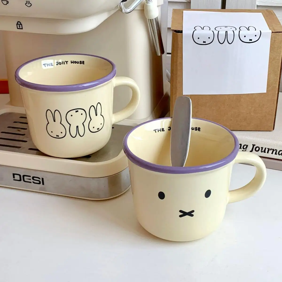 Miffy – tasse à café au lait en céramique, motif de dessin animé Simple, violet, lapin mignon, tasse de Couple pour la maison