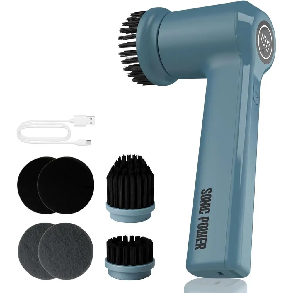 

Handheld Ergonomic Spin Scrubber - IPX7 Waterproof, 4-Brush Set, Rechargeable Battery for Cleaning Dishes, Bathroom, Tiles & Kit