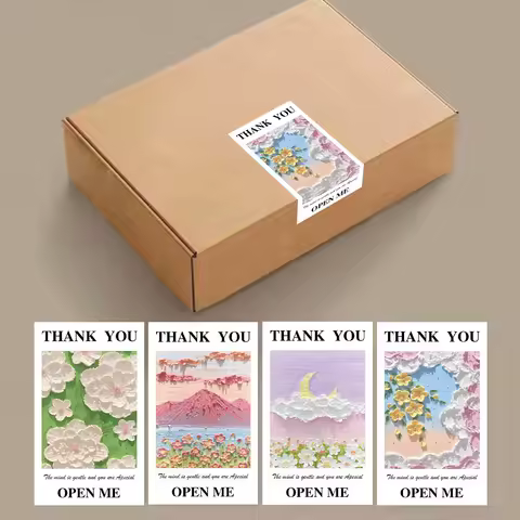 24pc Oil Painting Thank You Stickers Vintage Flower Sticker Business Gift Box Sealing Decorative Stickers 5x10cm Vintage Sticker