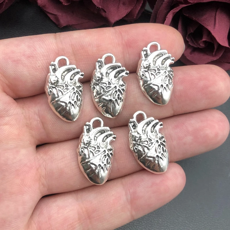 5pcs 25*14mm Human Heart Organ Charms Science Medicine Anatomical Pendant Biology Jewelry Finding.DIY.charms for jewelry making