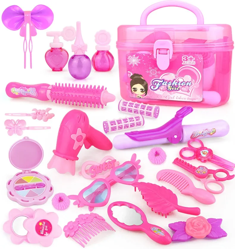 Pretend Play Kid Make Up Toys 25/32PCS Pink Makeup Set Princess Hairdressing Simulation Toy For Girls Dressing Cosmetic