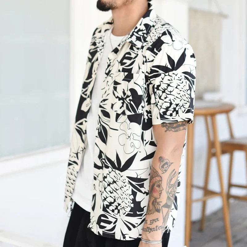 SauceZhan Aloha Shirt Brand Shirts Mens Shirts Vintage Printing Shirt Short Sleeve Casual 100% Cotton Youth