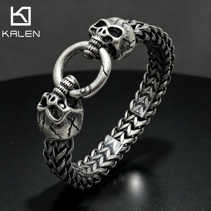 KALEN Trendy Versatile Stainless Steel Bracelets Vintage Biker Men Skull Bracelet Fashion Jewelry Halloween Gifts Haunted House